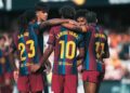 Lamine Yamal of FC Barcelona celebrates after scoring his team s fifth goal in the 0-5 win vs valencia